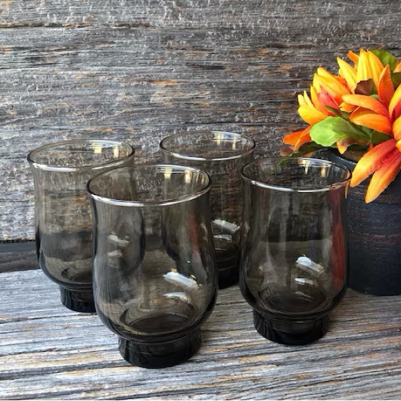 Dominion Glass S/4 Vintage Smokey Brown tumblers Vtg barware kitchenware Retro🤎 - Picture 4 of 11